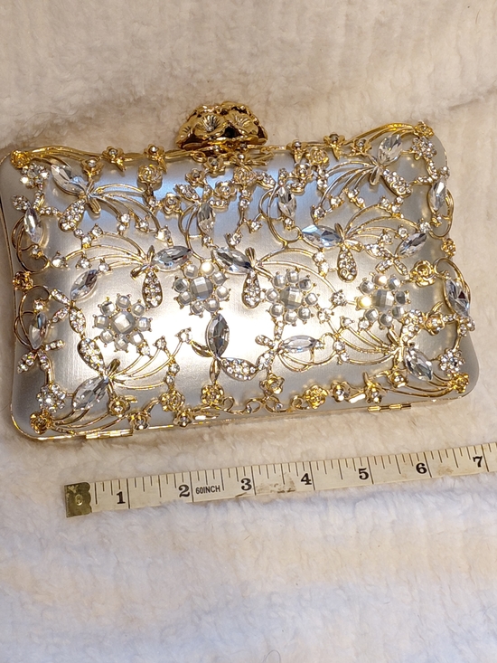 Handbags - Gold and Silver Crystal Embellished Evening Clutch